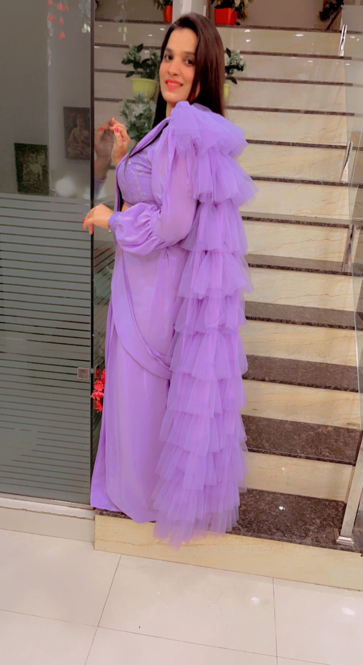 Lavender Ruffled Saree For Parties (SR019)