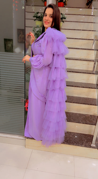 Lavender Ruffled Saree For Parties (SR019)
