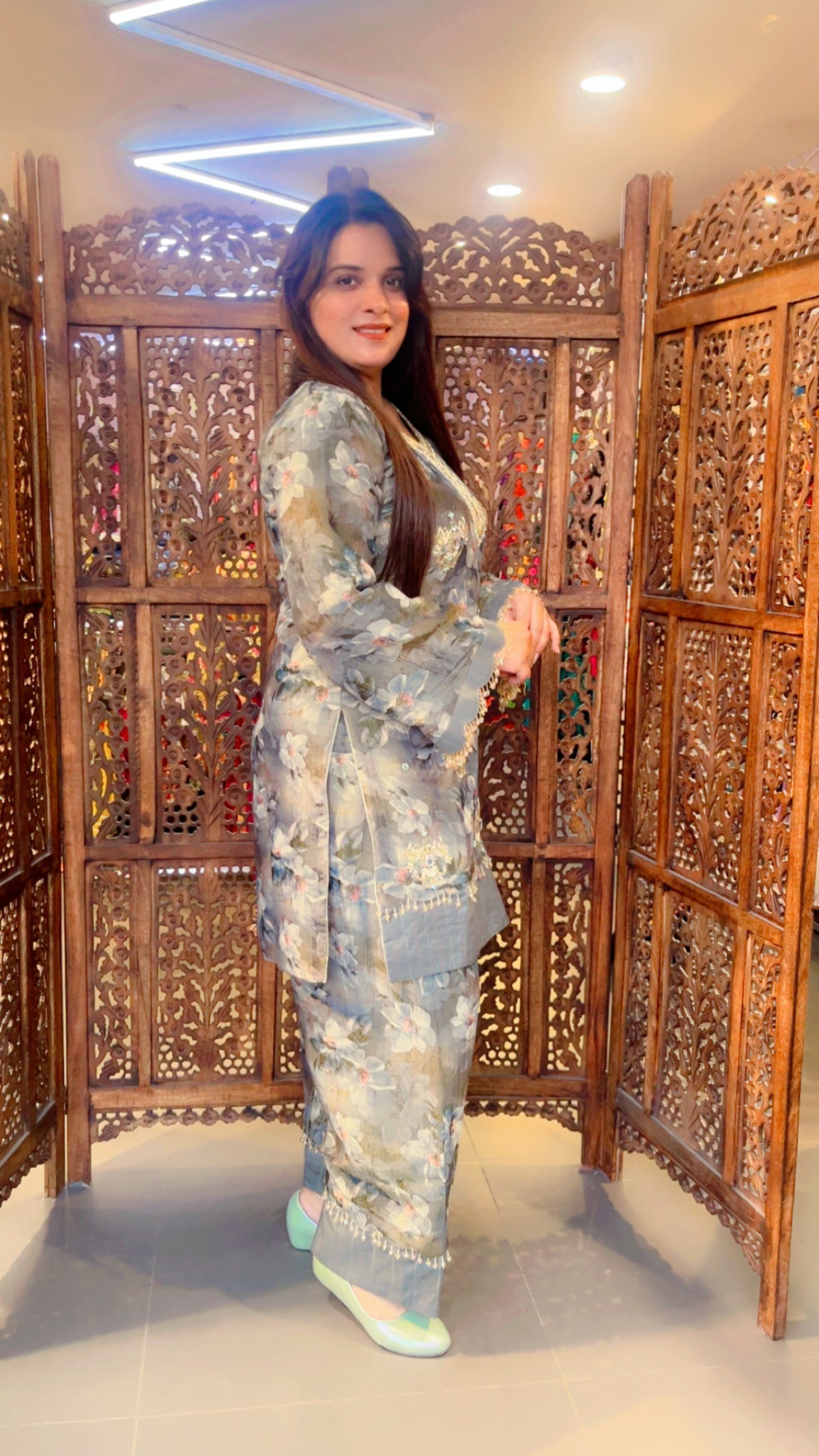 Grey Floral Ethnic Wear Salwar Suit With Dupatta