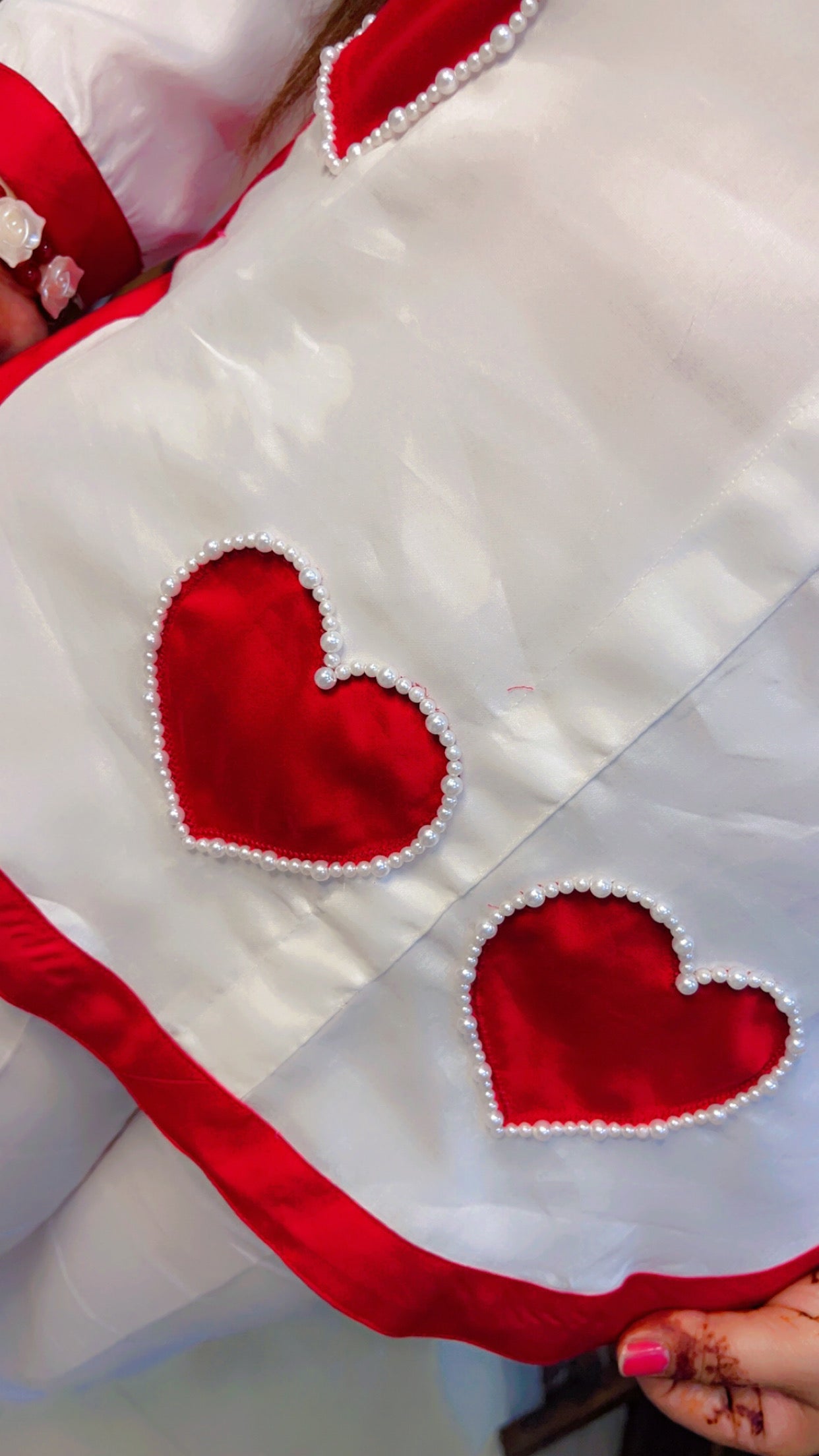 White Cotton Trendy Co-Ord Set With Red Hearts Pattern For Casual Wear (CS001)