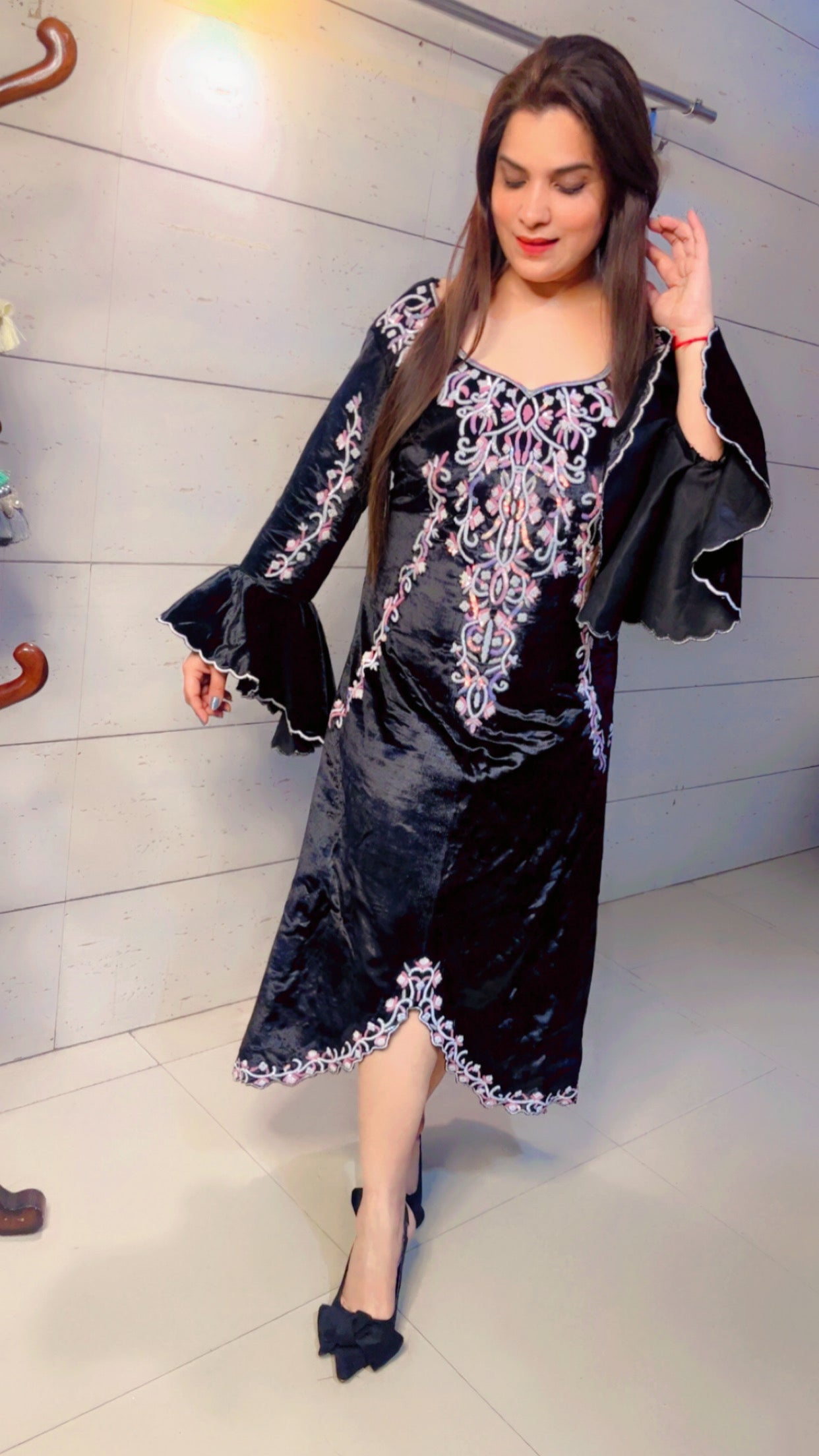Black Winter Hand Worked Dress (WD002)