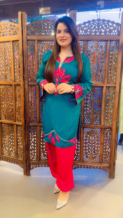 Green Machine Worked Farshi Salwar Suit And Dupatta