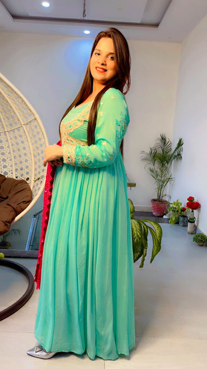 Sea green Anarkali for Sangeet (AK001)
