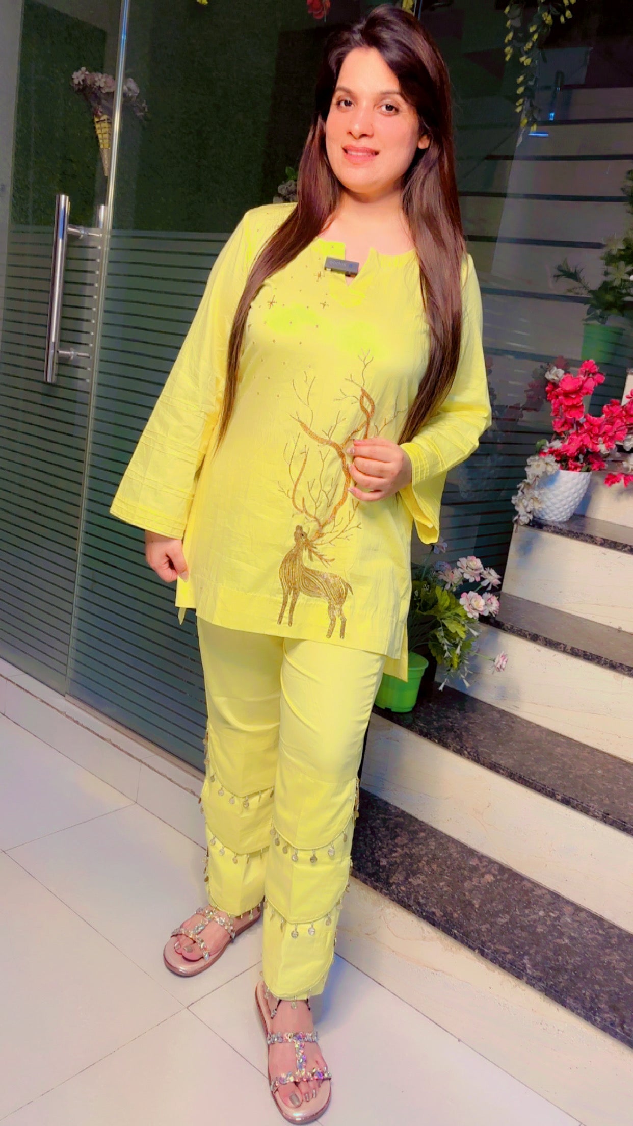 Light Yellow Cotton Embroidered Co-Ord Set (CS)