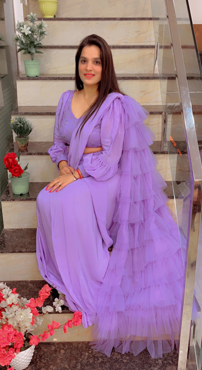 Lavender Ruffled Saree For Parties (SR019)