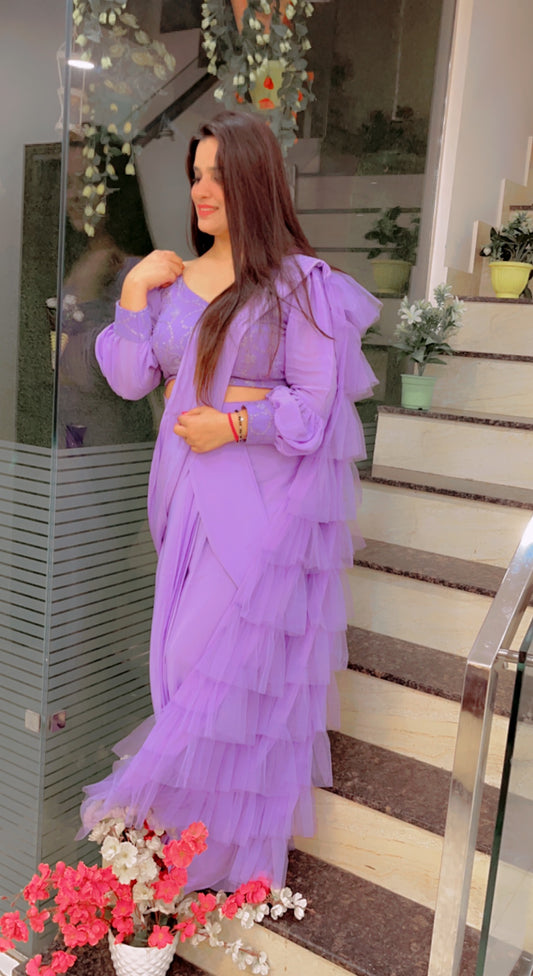 Lavender Ruffled Saree For Parties (SR019)