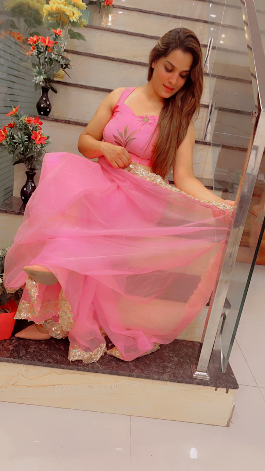 Light Pink Laceworked Saree For Summers (SR022)