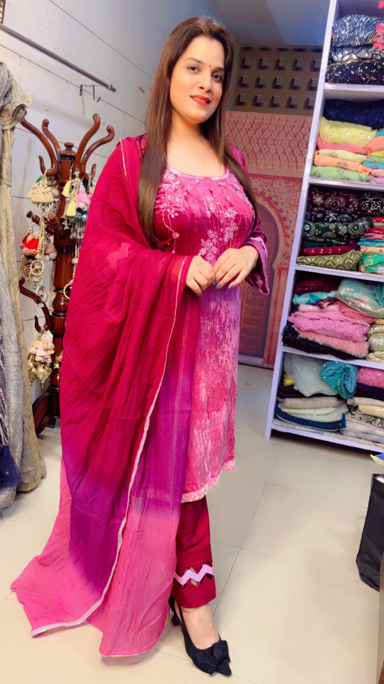 Ombre Pink Velvet Suit (PS007)