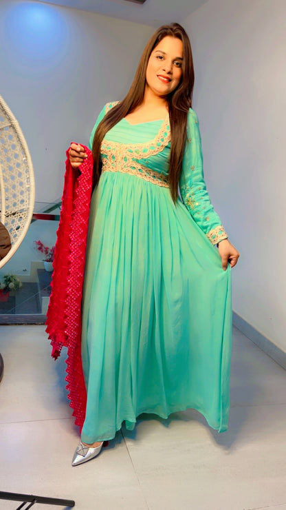 Sea green Anarkali for Sangeet (AK001)