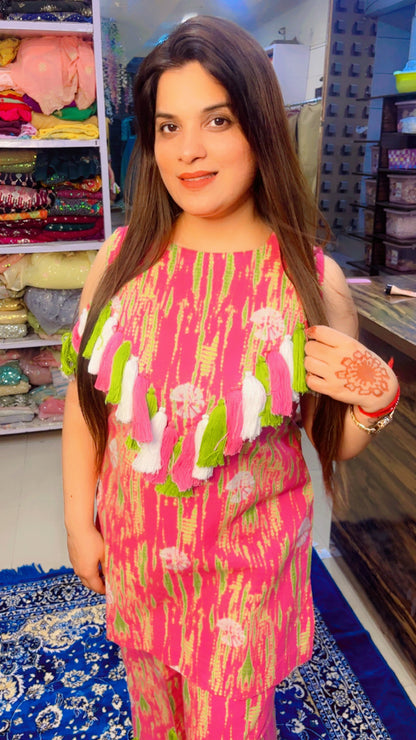 Pink Cotton Tie And Dye Designer Summer Co-Ord Set (CS002)