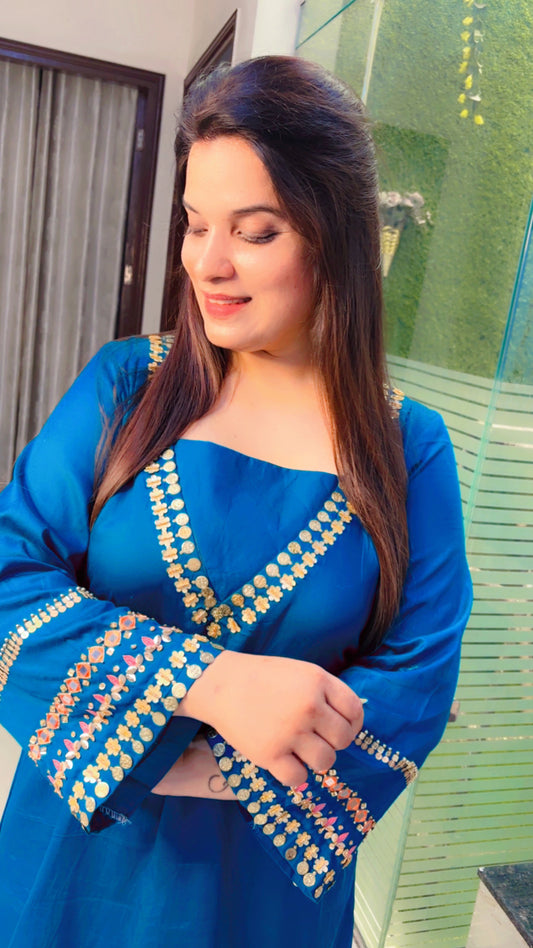 Blue Cotton Embroidered Dhoti Suit for Summer (CS)