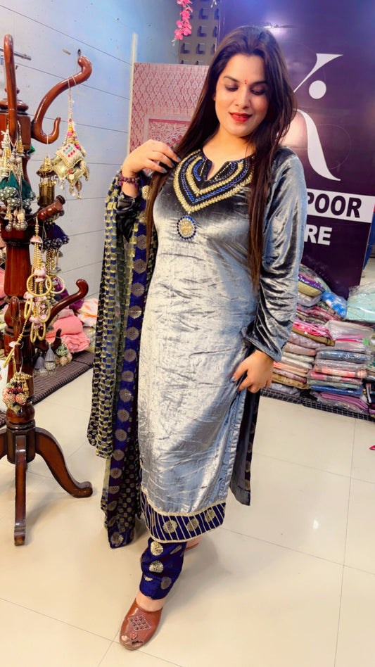 Embroidered Velvet Suit