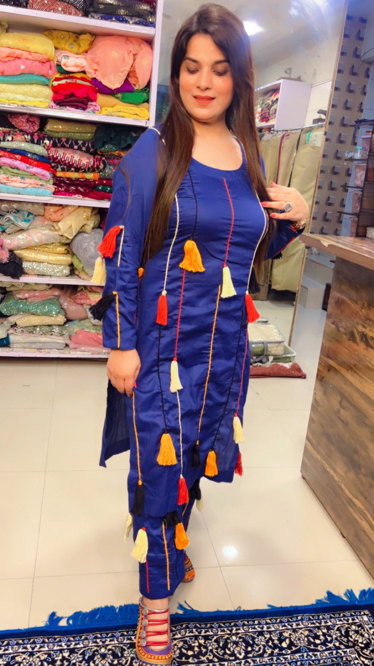 Dark Blue Cotton Kurti Set (KS004)