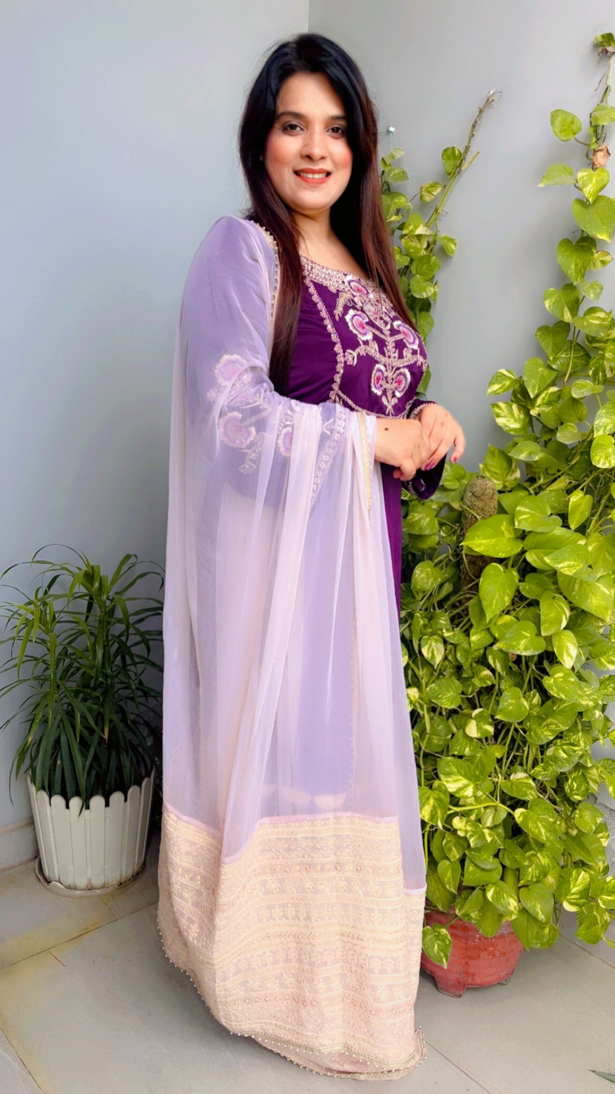 Purple Embroidered Salwar Suit And Dupatta Set