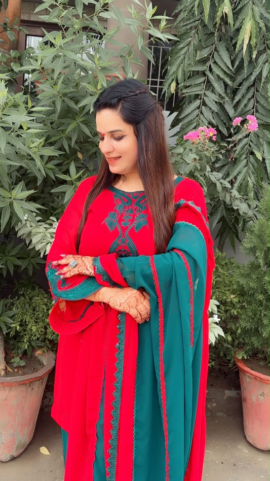Red And Green Farshi Salwar Suit And Dupatta Set