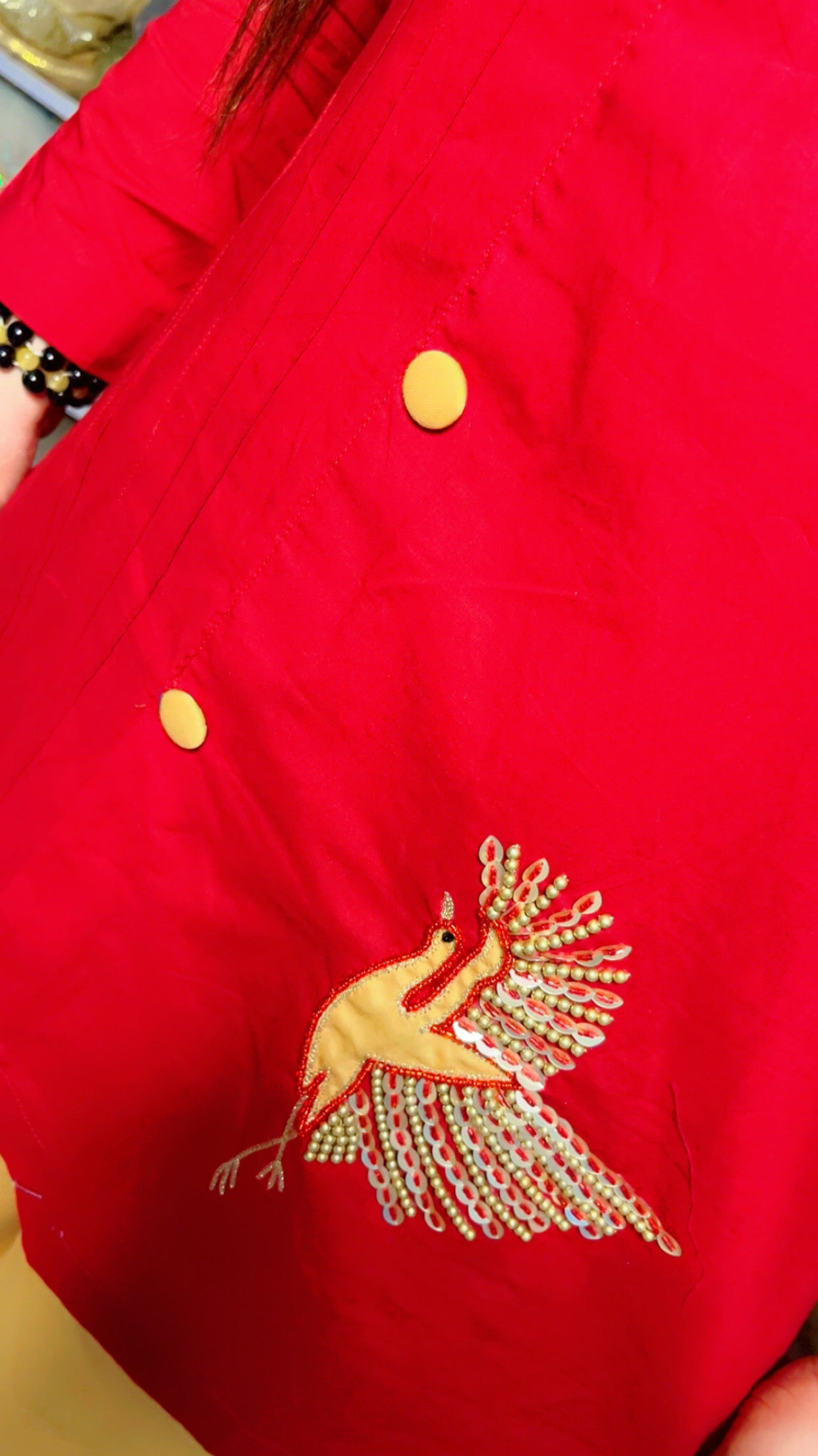 Red Yellow Cotton Embroidered Summer Co-Ord Set For Women (CS)