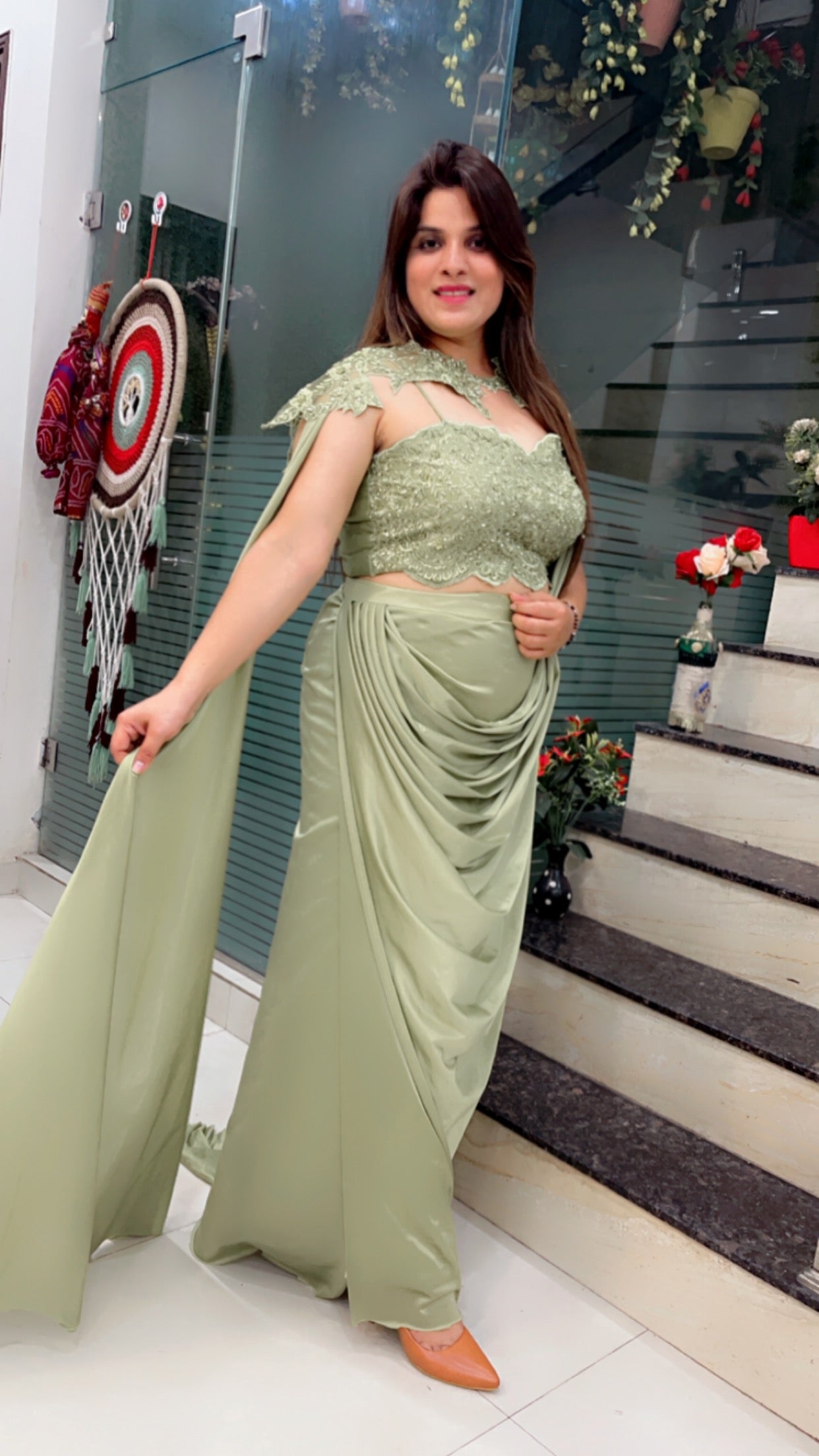 Moss Green Designer Saree For Weddings (SR020)