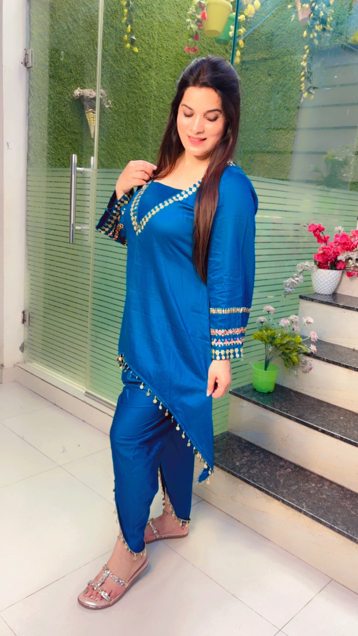 Blue Cotton Embroidered Dhoti Suit for Summer (CS)