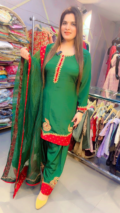Green & Maroon Embroidered Suit (SS002)
