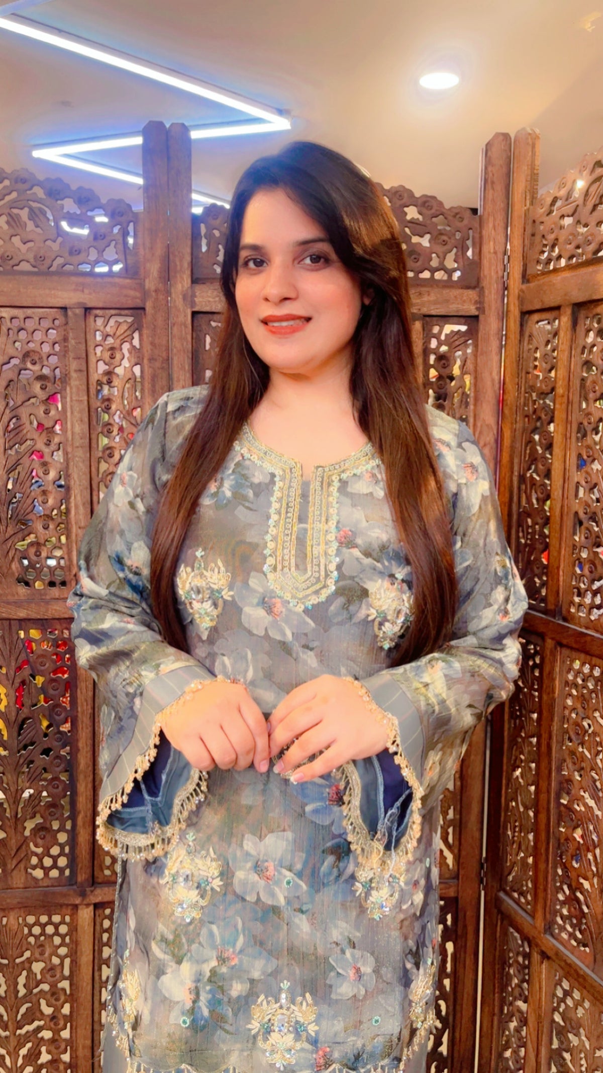 Grey Floral Ethnic Wear Salwar Suit With Dupatta