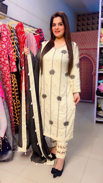 Ivory Embroidered Designer Suit (PS003)