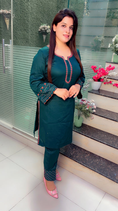 Green Cotton Co-Ord Set For Women (CS)