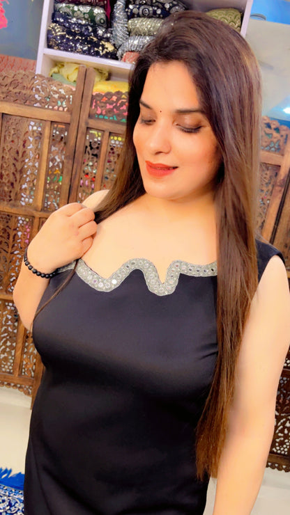 Black Banana Crepe Embroidered Snake Detail Tunic (TN020)