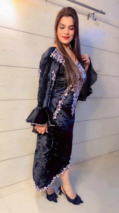 Black Winter Hand Worked Dress (WD002)
