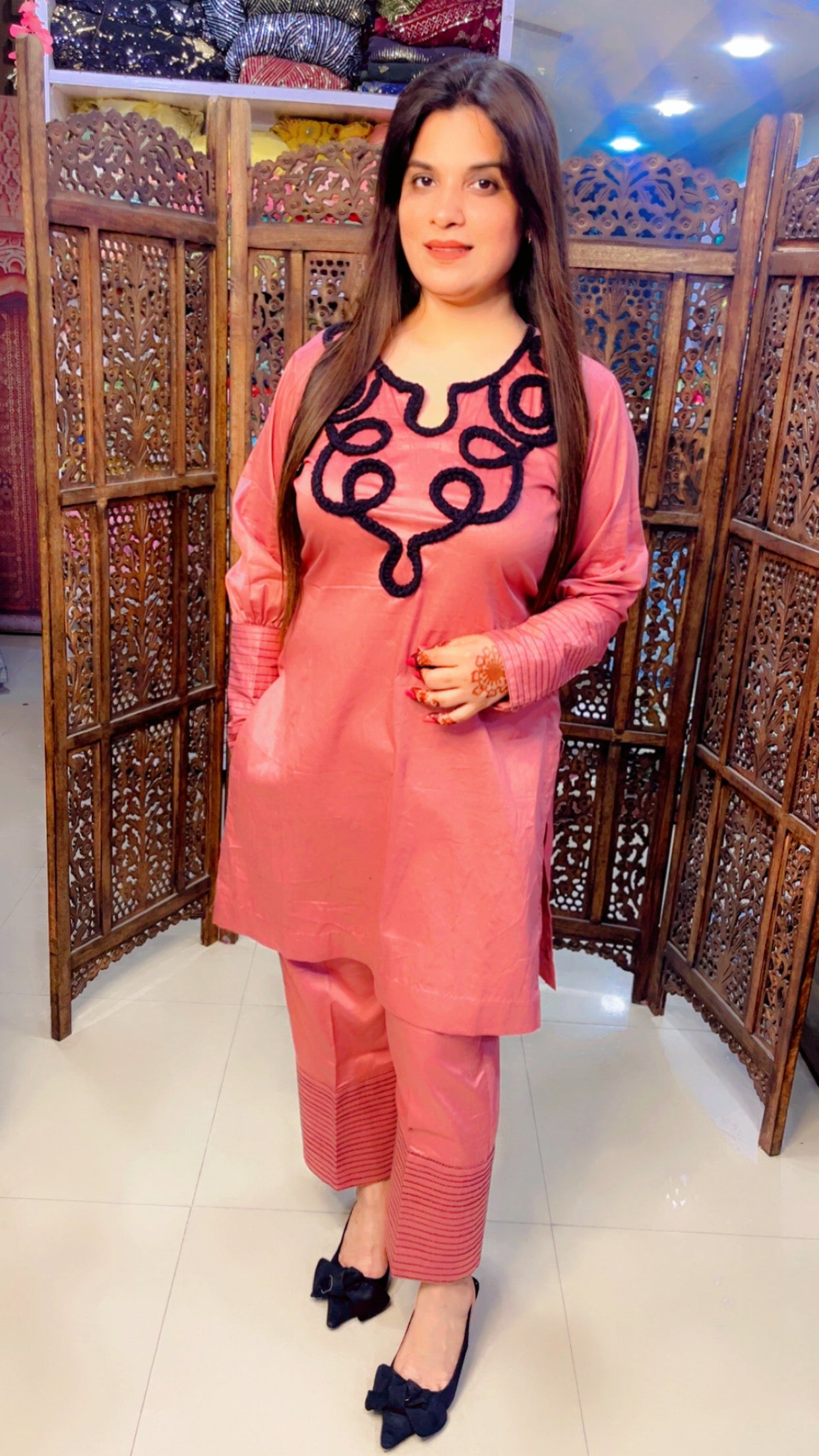 Rose Pink Cotton Fabric Embroidered Casual Wear Co-Ord Set (CS003)