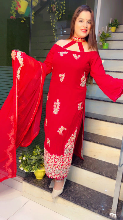 Dark Pink Embroidered Suit for Festive Season (SS008)