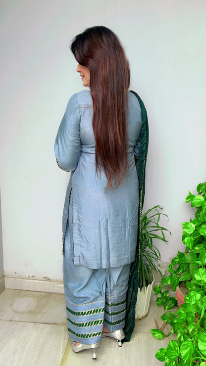 Grey Designer Farshi Salwar Suit And Dupatta