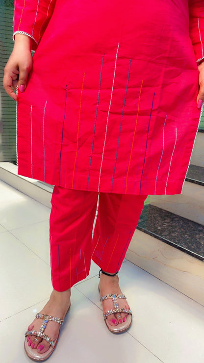Pink Thread Worked Kurti With Tassels And Matching Pant (KS074)