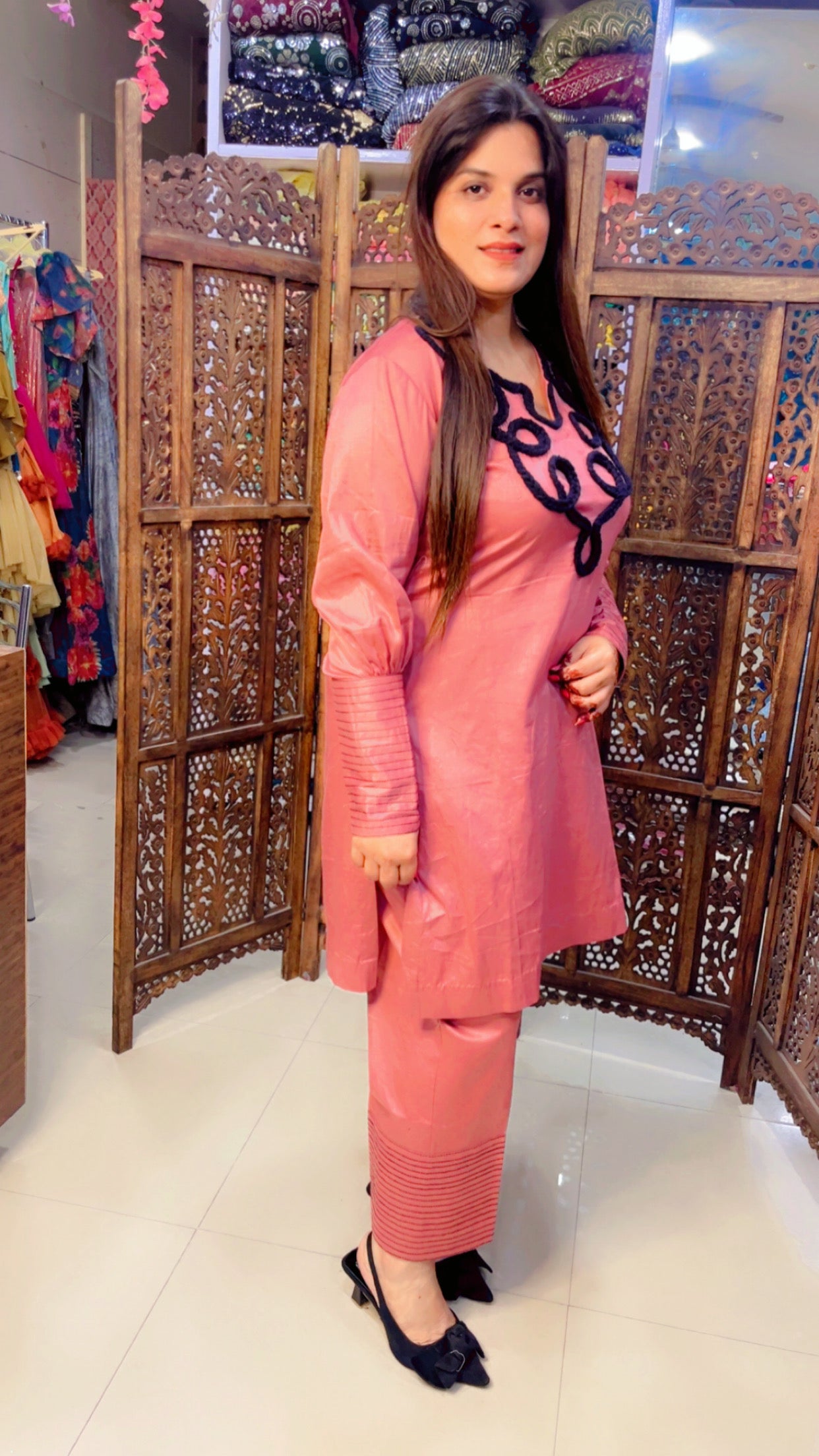 Rose Pink Cotton Fabric Embroidered Casual Wear Co-Ord Set (CS003)