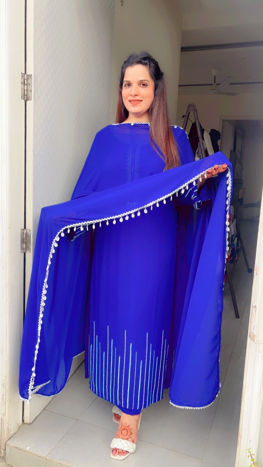 Blue Embroidered Pant Suit and Dupatta Set