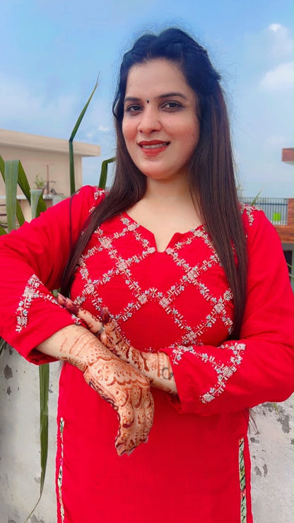 Red and Green Crepe Designer Farshi Salwar Suit