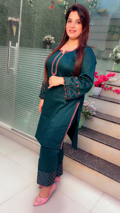 Green Cotton Co-Ord Set For Women (CS)