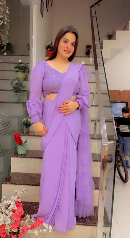 Lavender Ruffled Saree For Parties (SR019)