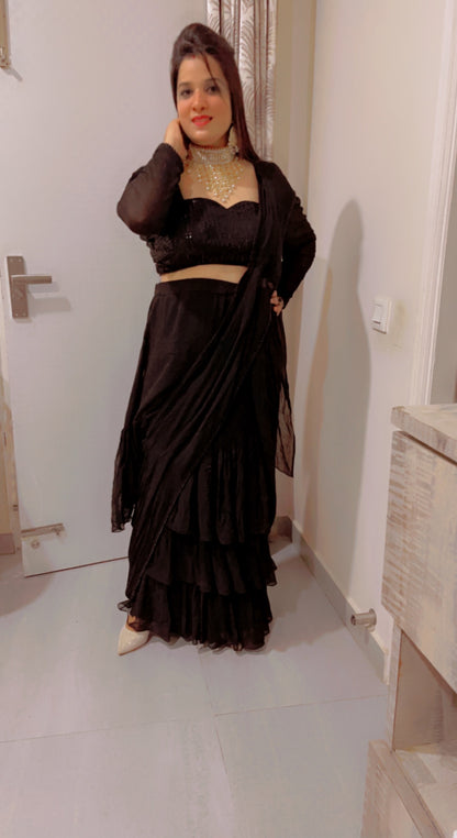 Black Georgette Saree For Cocktail Parties (SR023)