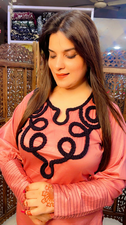 Rose Pink Cotton Fabric Embroidered Casual Wear Co-Ord Set (CS003)