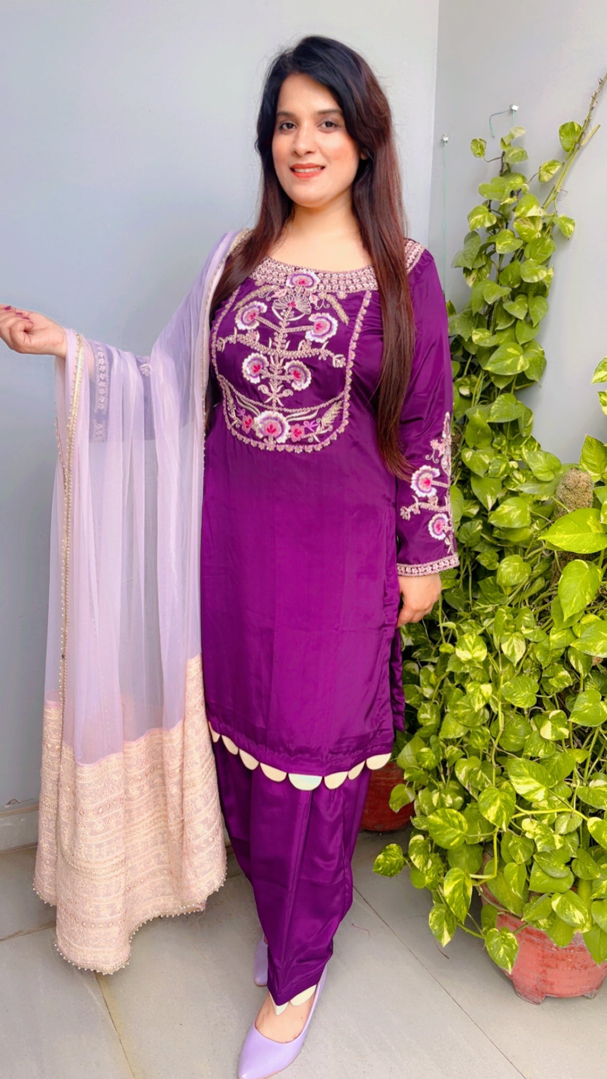 Purple Embroidered Salwar Suit And Dupatta Set