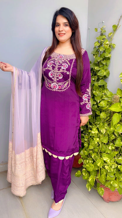 Purple Embroidered Salwar Suit And Dupatta Set