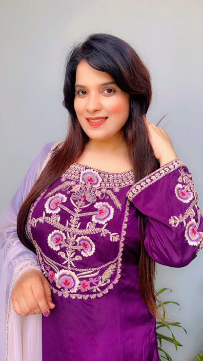 Purple Embroidered Salwar Suit And Dupatta Set