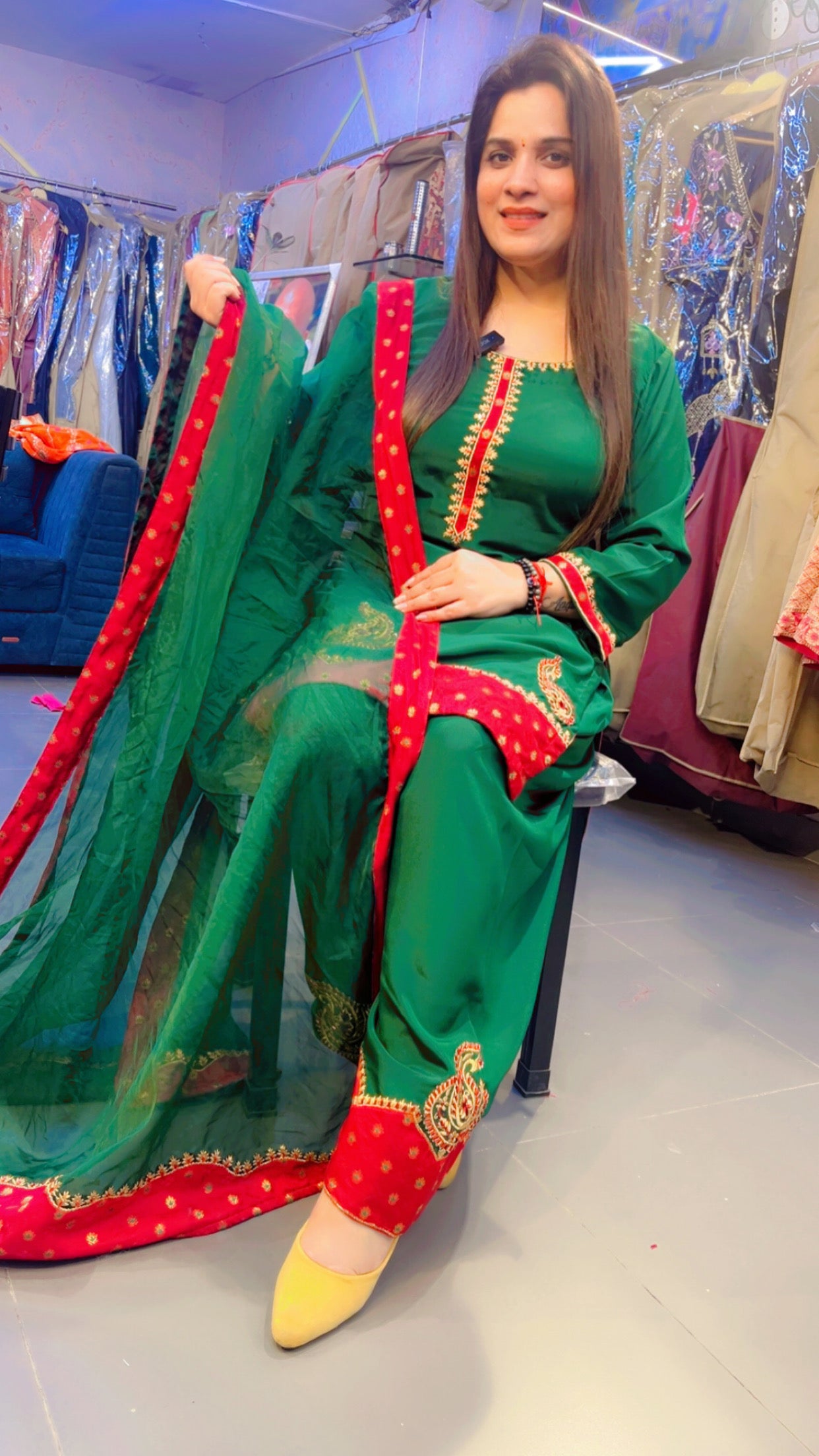 Green & Maroon Embroidered Suit (SS002)