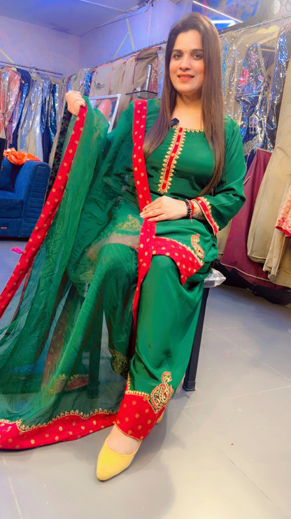 Green & Maroon Embroidered Suit (SS002)