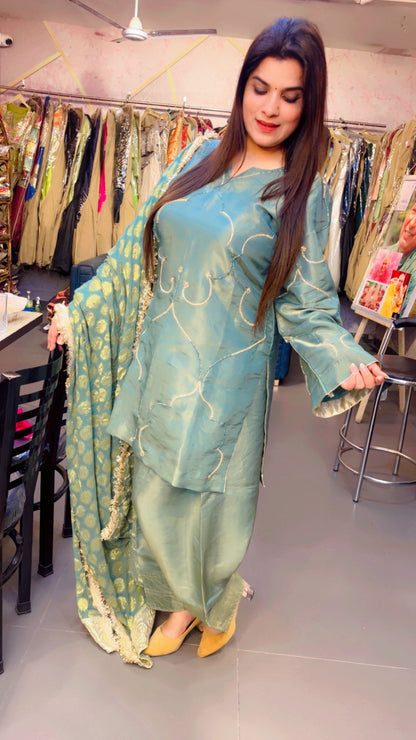 Green Embroidered Farshi Salwar Suit (FS001)