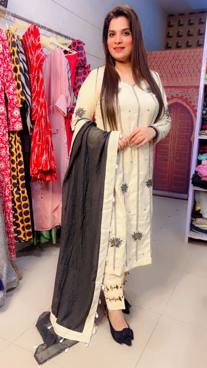 Ivory Embroidered Designer Suit (PS003)