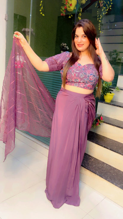 Mauve Wedding Wear Saree Cum Drape (SR015)