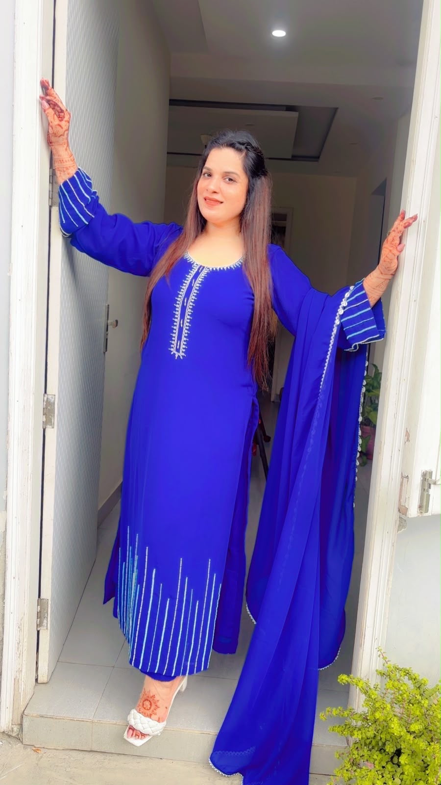 Blue Embroidered Pant Suit and Dupatta Set