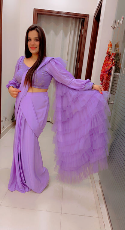 Lavender Ruffled Saree For Parties (SR019)