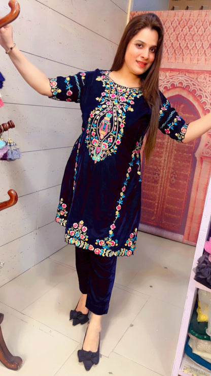 Navy Blue Embroidered Co-Ord Set (CS006)